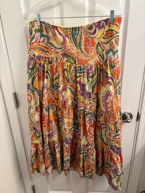 Women's CHAPS Paisley Tiered Midi Cotton BOHO Skirt - Multicolor